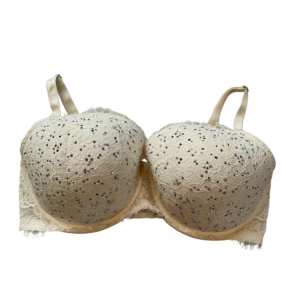 Victorias Secret Dream Angels Lined Demi Bra Ivory Rhinestone Bling 38DDD NWOT